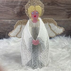 Vintage Canvas Yarn Angel Air Freshner Cover 1990’s, White and Gold , Christmas
